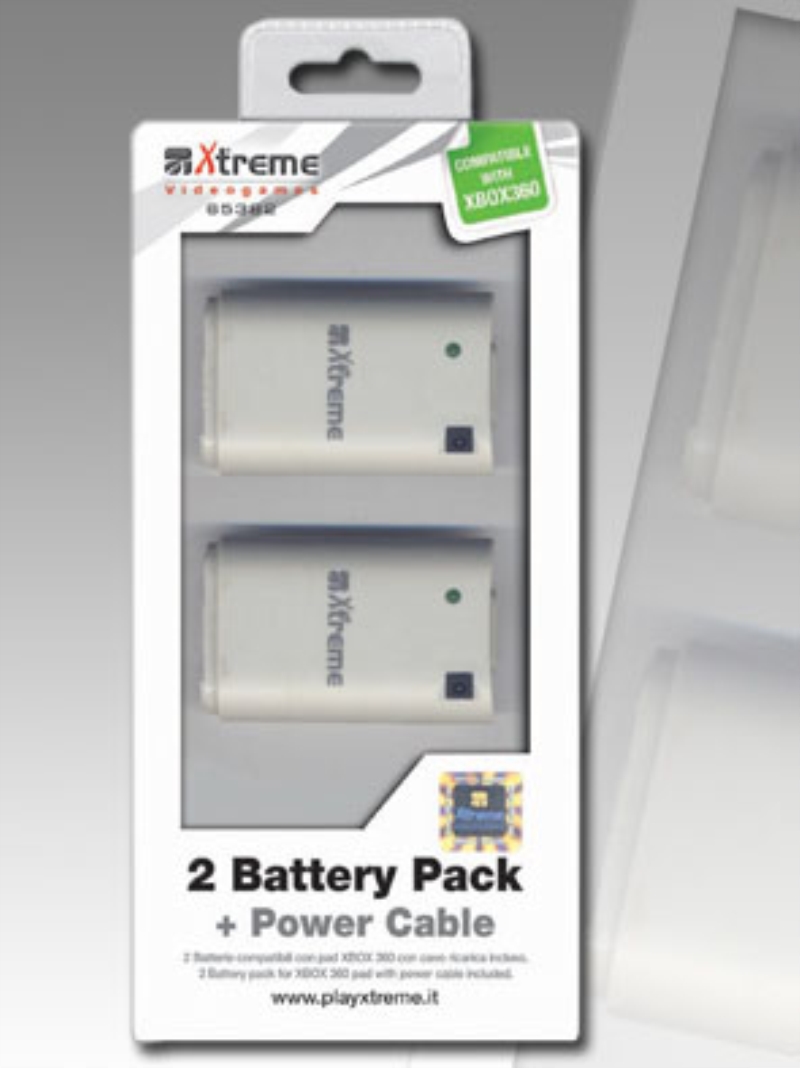 TECNOSHOP Battery Pack Xbox 360 2 batterie 800 mAh + cavo per controller Xtreme 